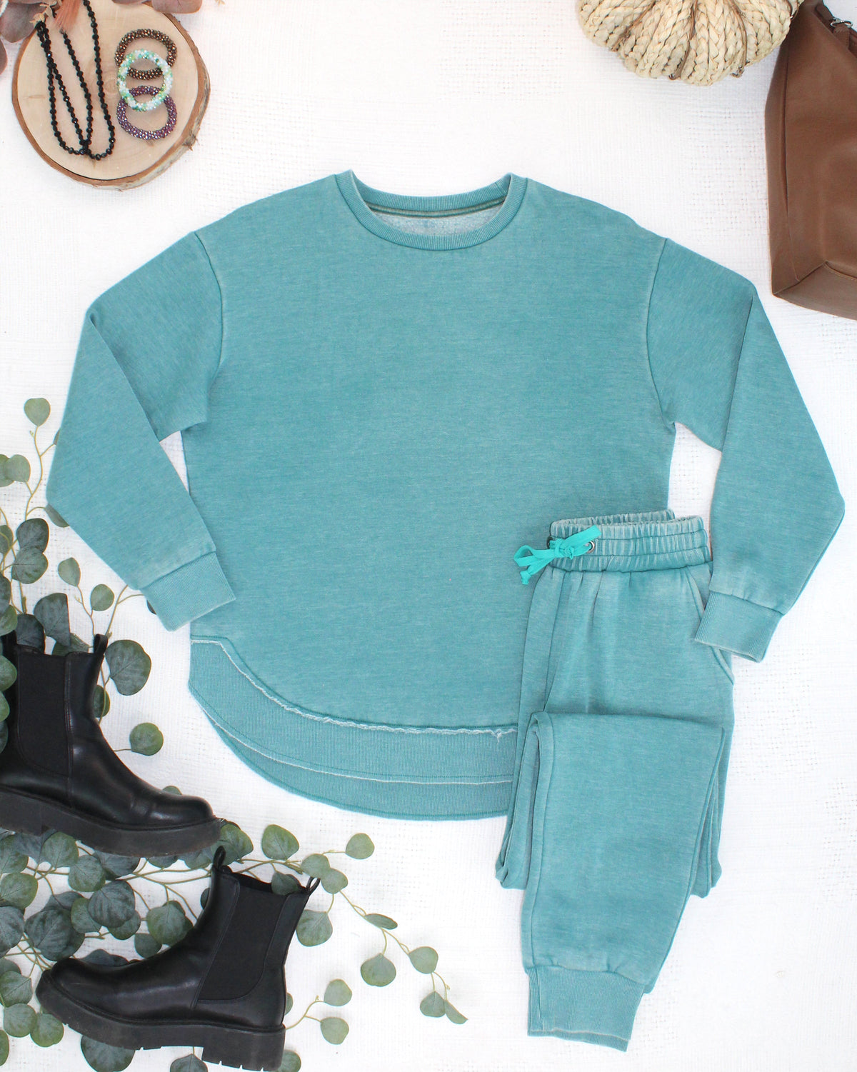 Vintage Wash Joggers - Teal-bottoms-Villari Chic, women's online fashion boutique in Severna, Maryland