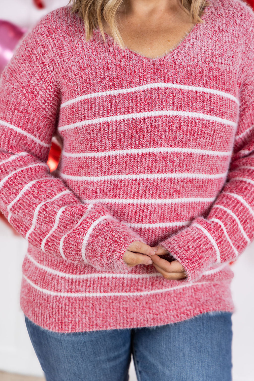 Cozy Striped Sweater - Red-clothing-Villari Chic, women's online fashion boutique in Severna, Maryland