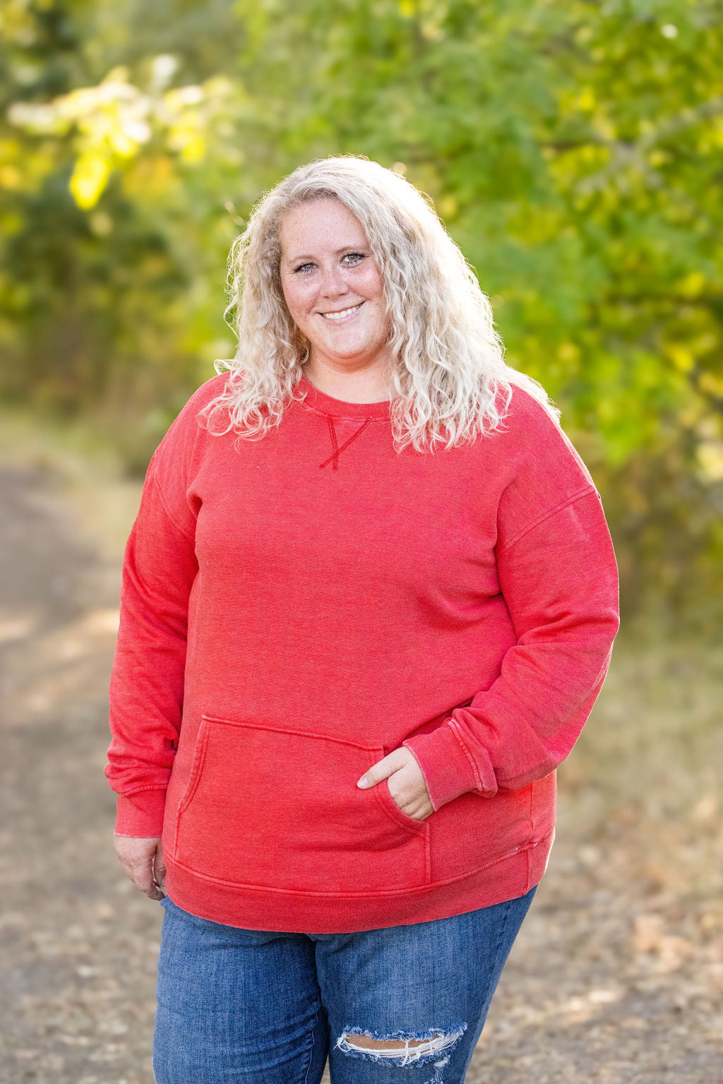 Vintage Wash Pocket Pullover - Red-clothing-Villari Chic, women's online fashion boutique in Severna, Maryland