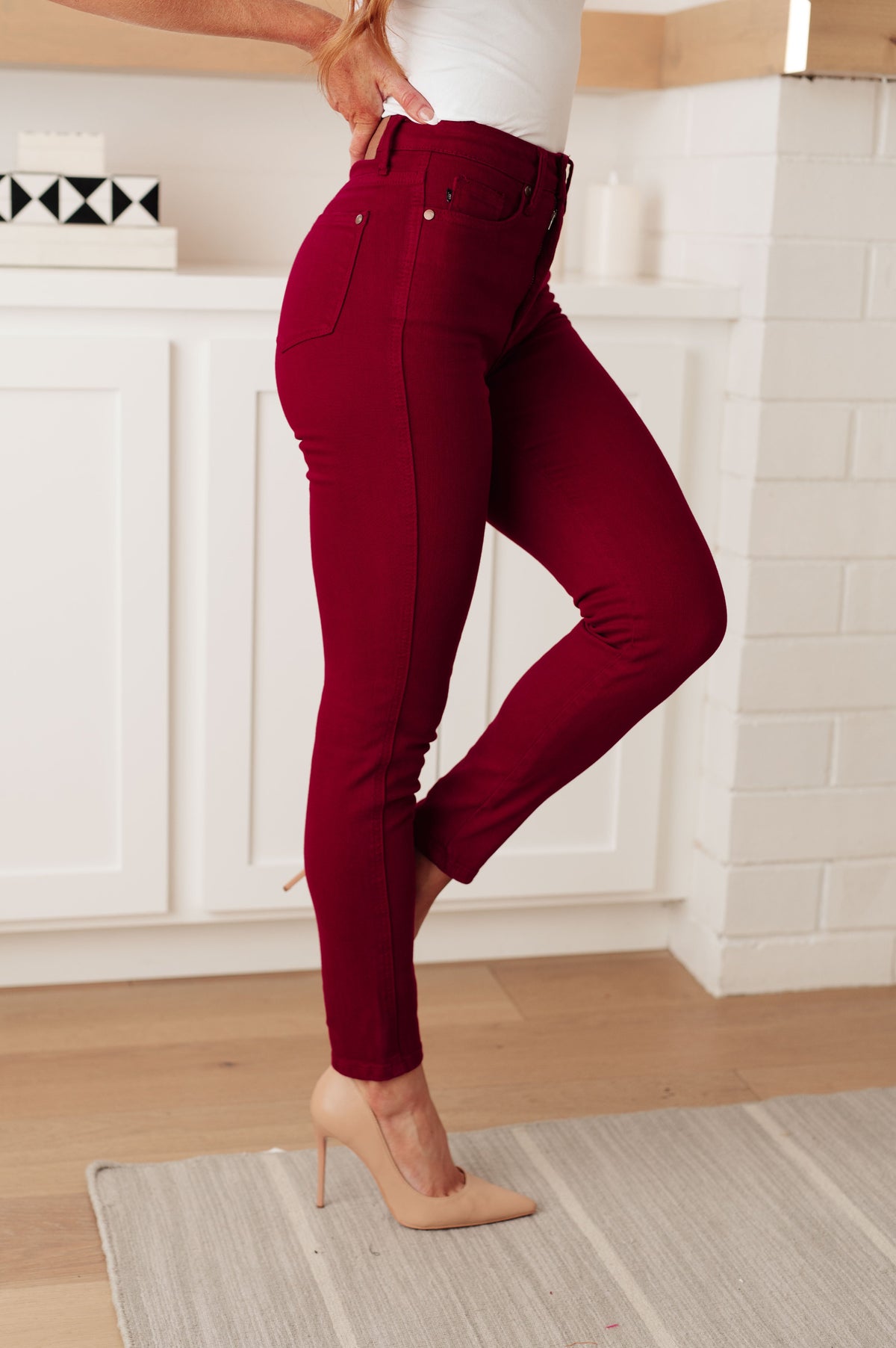 High-Rise Tummy Control Skinny Jeans in Scarlet-Womens-Villari Chic, women's online fashion boutique in Severna, Maryland