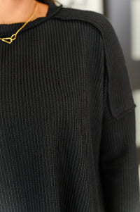 Wander & Rest Cable Ribbed Knit Drop Shoulder Top in Black-Womens-Villari Chic, women's online fashion boutique in Severna, Maryland