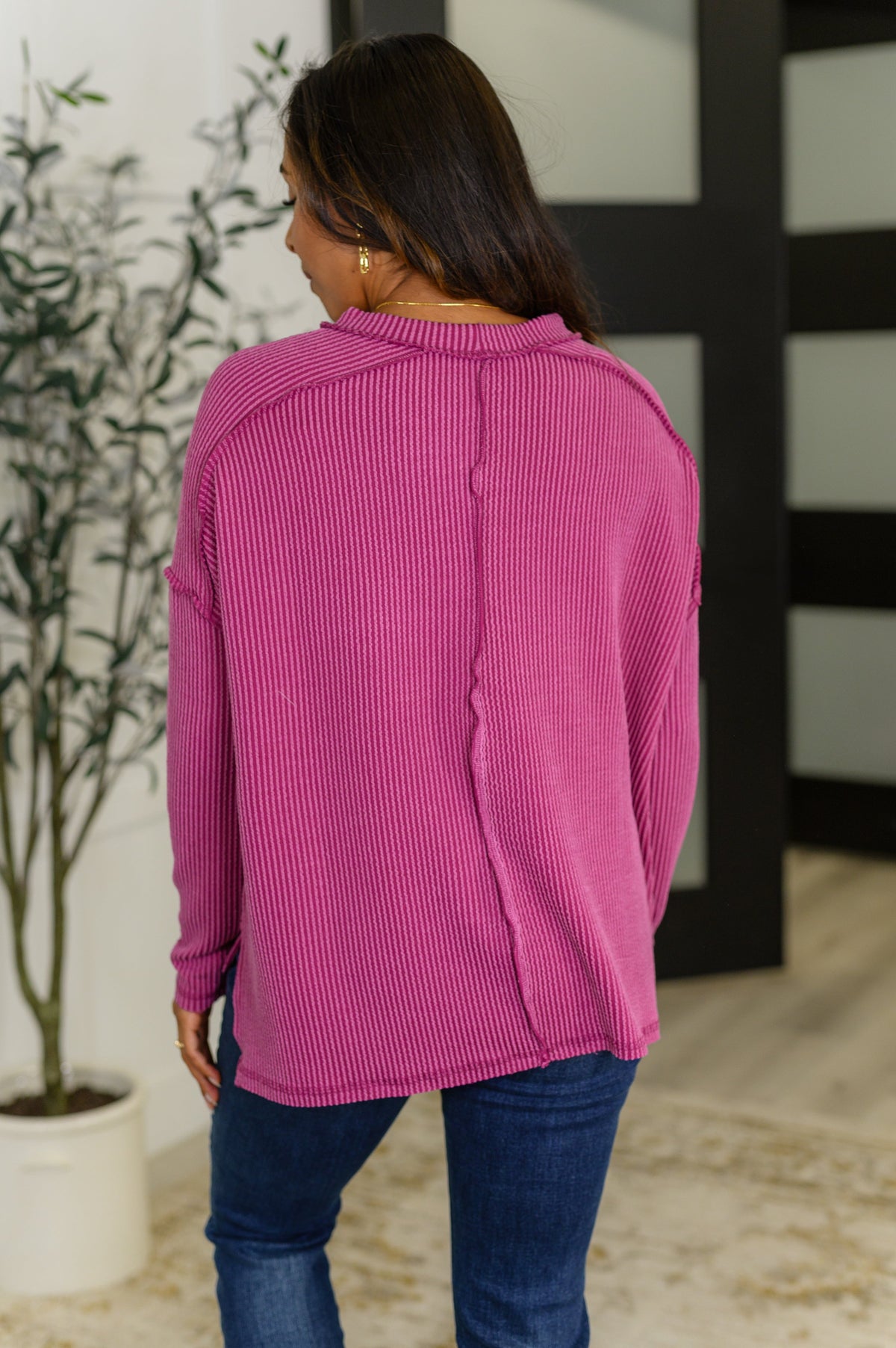 Wander & Rest Cable Ribbed Knit Drop Shoulder Top in Plum-Womens-Villari Chic, women's online fashion boutique in Severna, Maryland