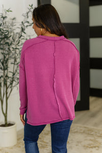 Wander & Rest Cable Ribbed Knit Drop Shoulder Top in Plum-Womens-Villari Chic, women's online fashion boutique in Severna, Maryland