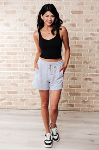 We're Only Getting Better Drawstring Shorts in Grey-Athleisure-Villari Chic, women's online fashion boutique in Severna, Maryland