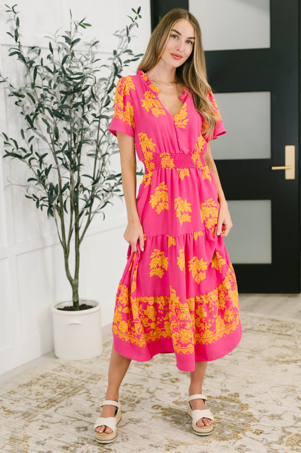 Whispering Willow V-Neck Dress in Fuchsia-Womens-Villari Chic, women's online fashion boutique in Severna, Maryland