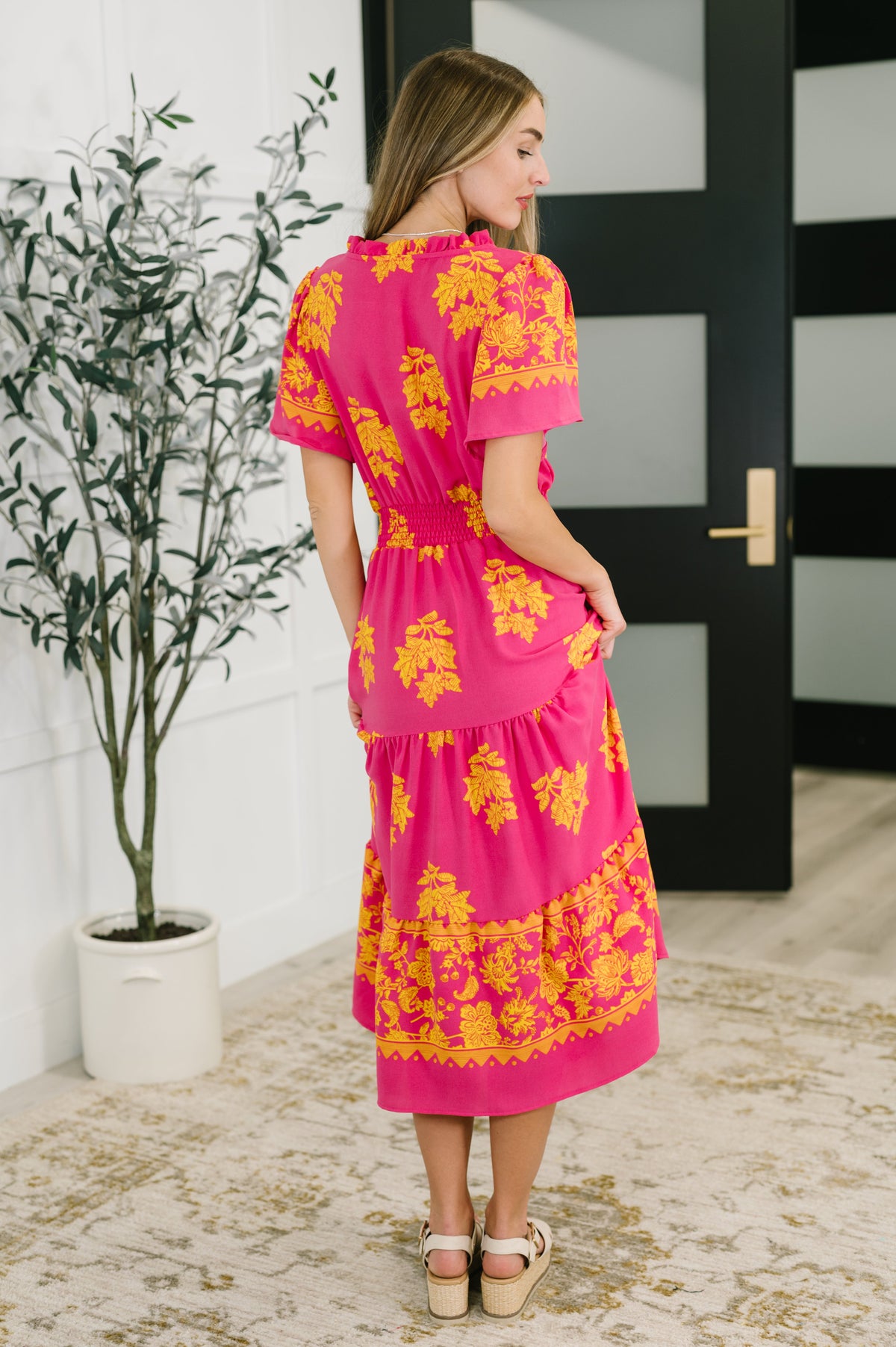 Whispering Willow V-Neck Dress in Fuchsia-Womens-Villari Chic, women's online fashion boutique in Severna, Maryland