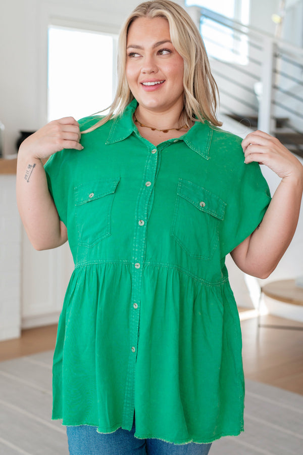 Working In The Garden Button Up Peplum Blouse-Tops-Villari Chic, women's online fashion boutique in Severna, Maryland