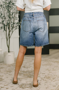 Zenim Printed High Waisted Shorts in Classic Denim-Womens-Villari Chic, women's online fashion boutique in Severna, Maryland