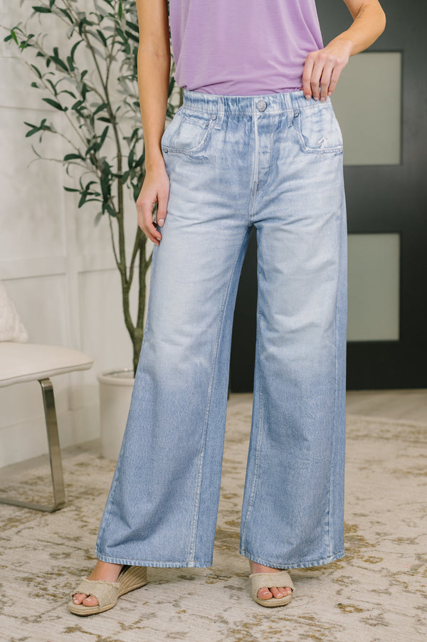Zenim Printed Wide Leg Bottoms in Light Wash-Womens-Villari Chic, women's online fashion boutique in Severna, Maryland