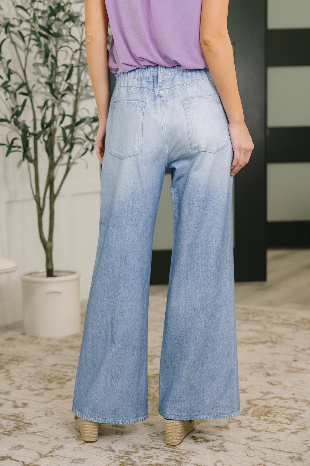 Zenim Printed Wide Leg Bottoms in Light Wash-Womens-Villari Chic, women's online fashion boutique in Severna, Maryland