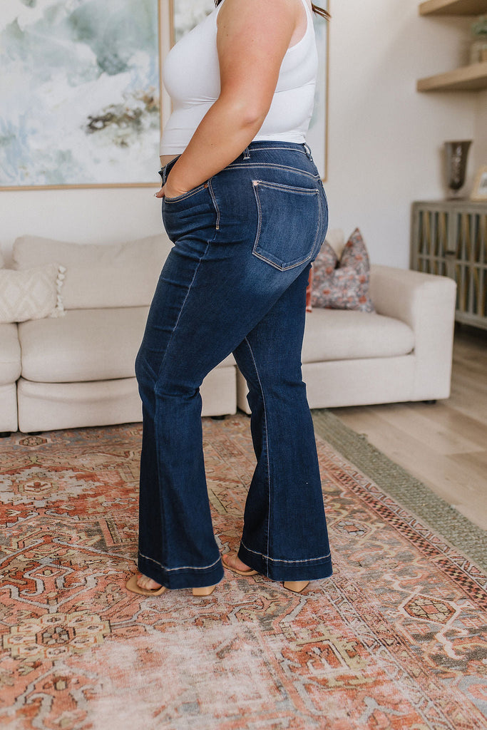 Judy Blue Non-Distressed Dark Wash Flare Jeans-Womens-Villari Chic, women's online fashion boutique in Severna, Maryland
