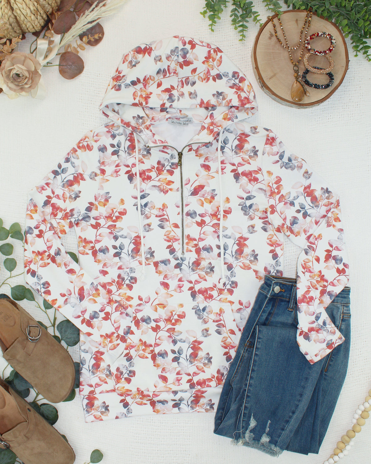 HalfZip Hoodie - Autumn Watercolor-Hoodie-Villari Chic, women's online fashion boutique in Severna, Maryland