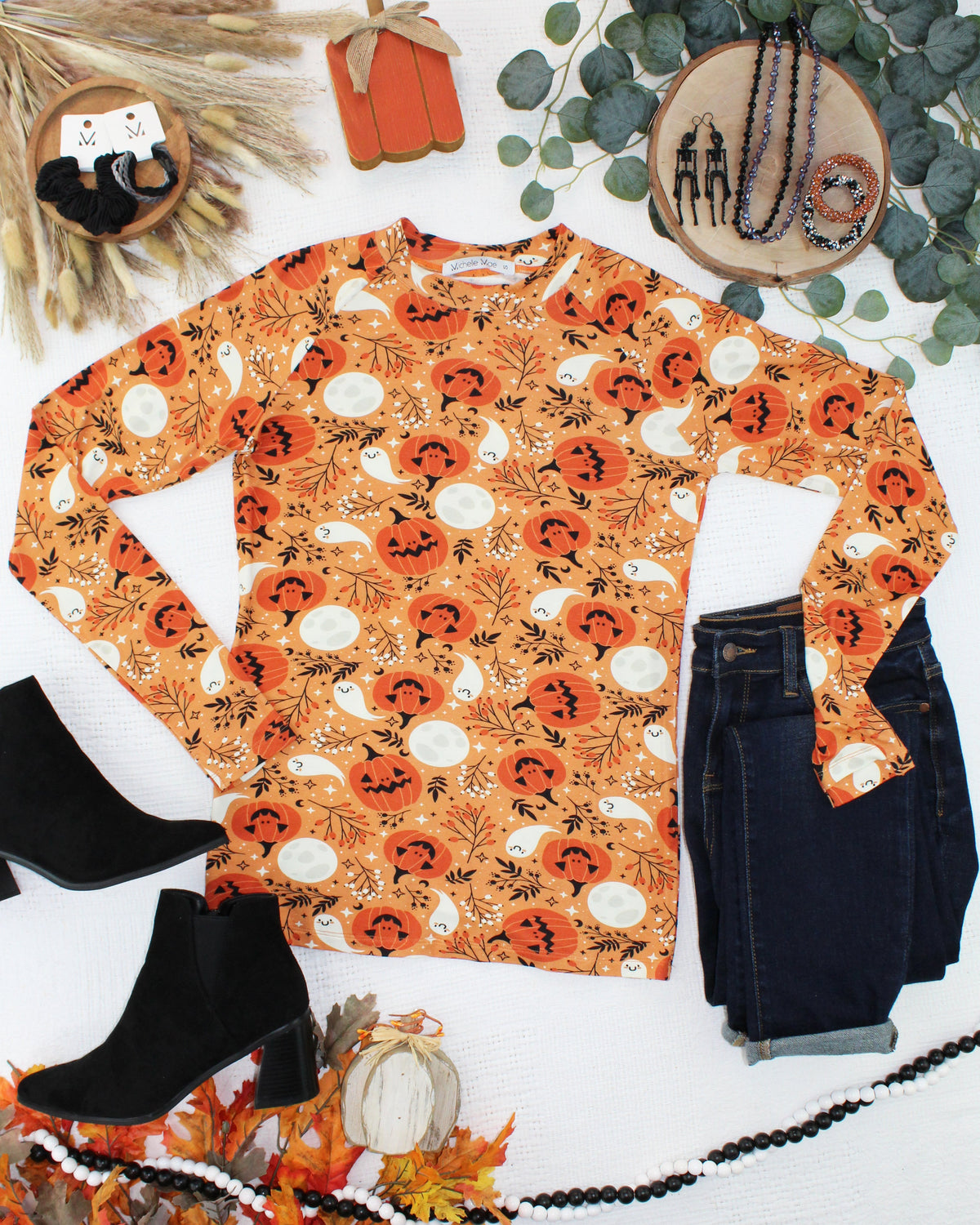 Blair Long Sleeve Top - Spooky Autumn-Tops-Villari Chic, women's online fashion boutique in Severna, Maryland