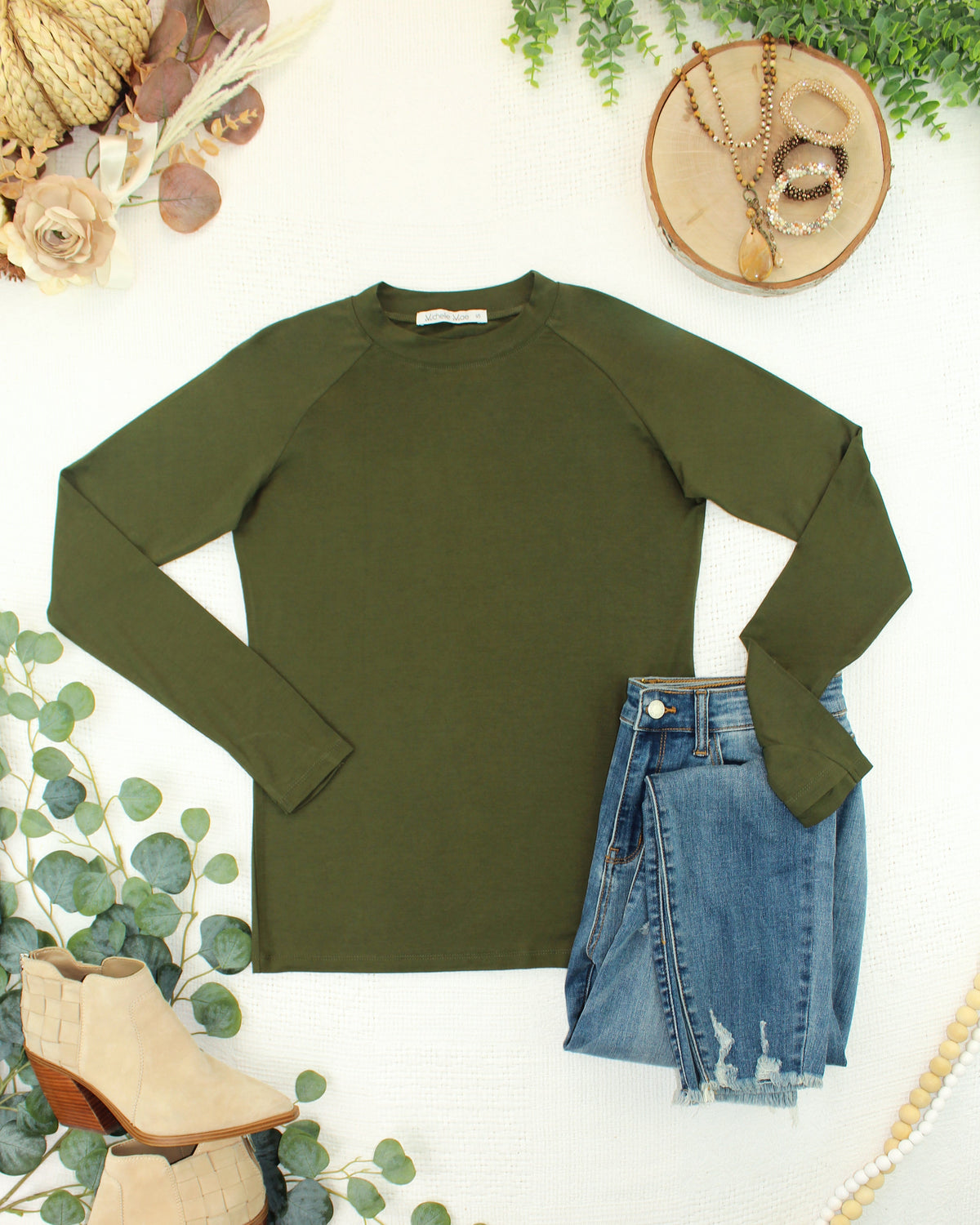 Blair Long Sleeve Top - Dark Olive-Tops-Villari Chic, women's online fashion boutique in Severna, Maryland