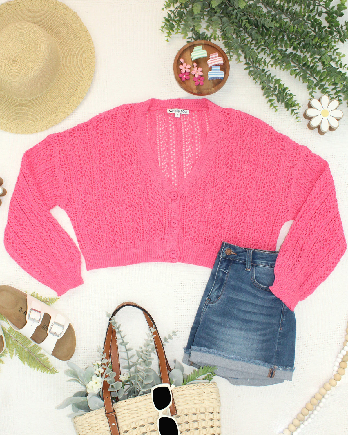 Callie Cropped Cardigan - Pink-Cardigan-Villari Chic, women's online fashion boutique in Severna, Maryland