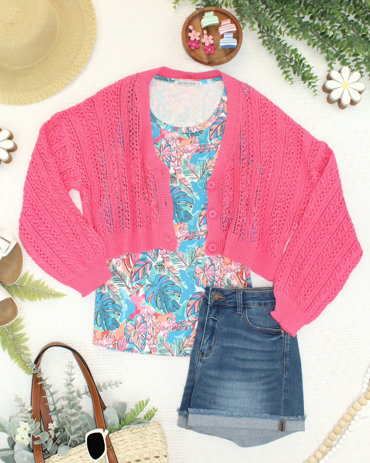 Callie Cropped Cardigan - Pink-Cardigan-Villari Chic, women's online fashion boutique in Severna, Maryland