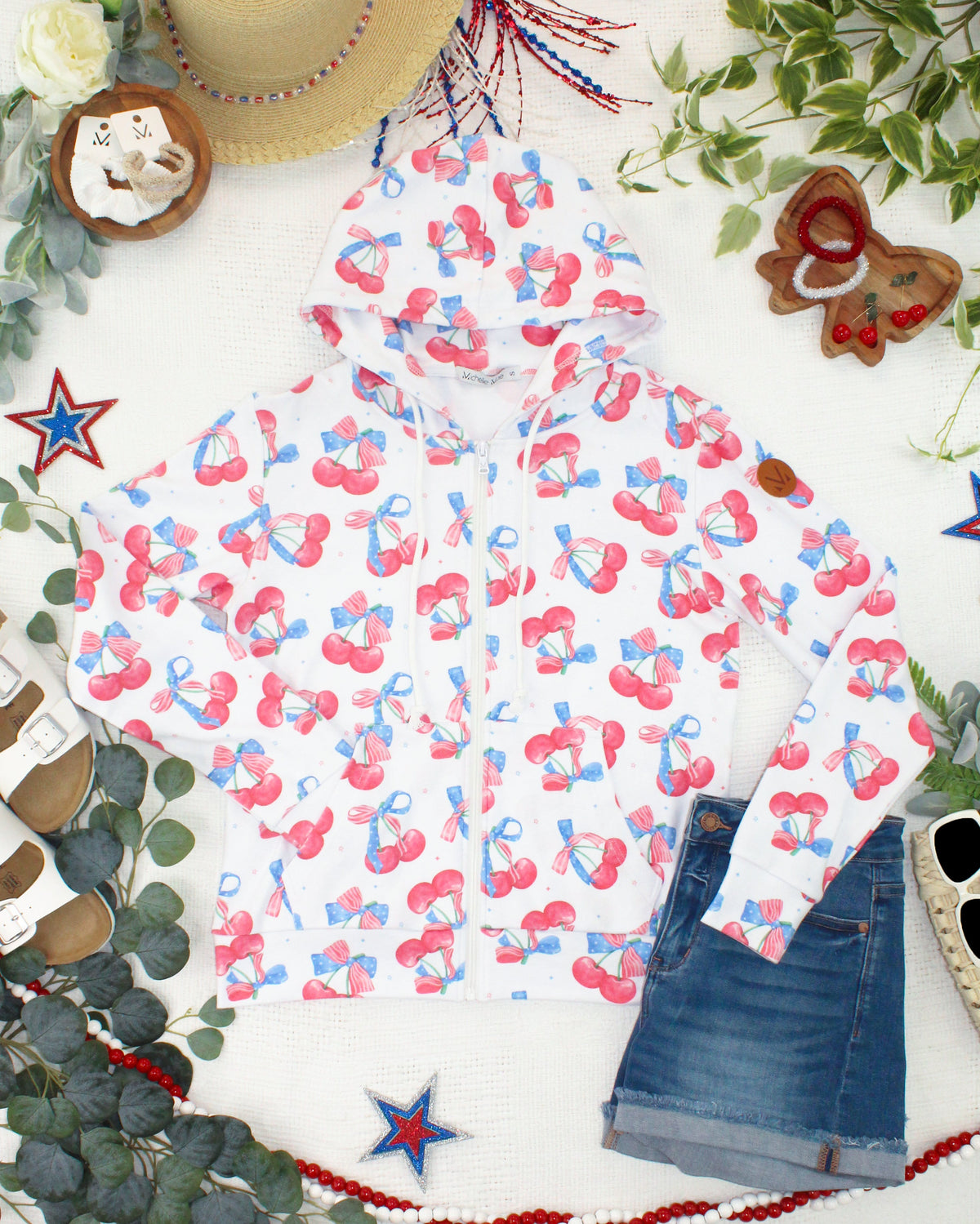 Fullzip Hoodie - Patriotic Cherries-hoodie-Villari Chic, women's online fashion boutique in Severna, Maryland