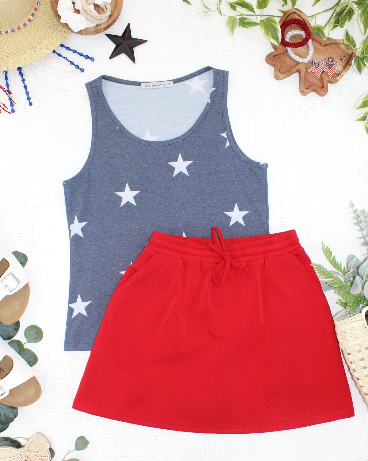 Faded Navy Stars Tank Crew Neck-tank-Villari Chic, women's online fashion boutique in Severna, Maryland