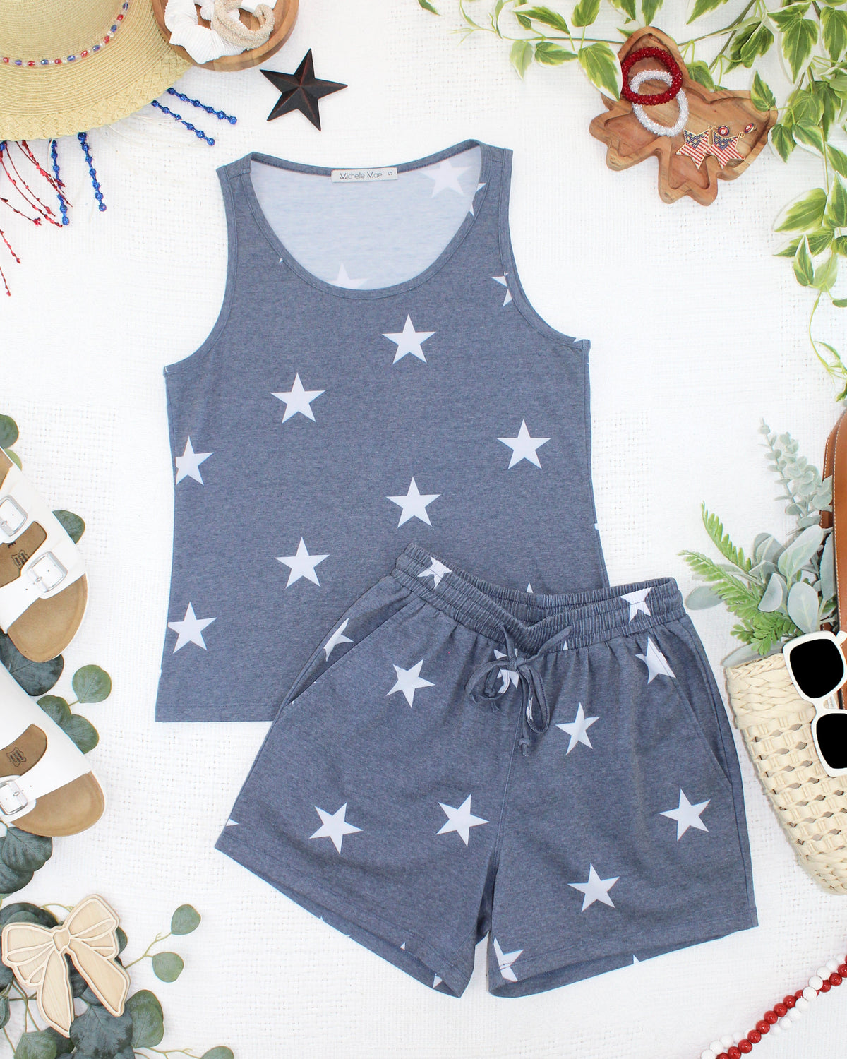 Faded Navy Stars Tank Crew Neck-tank-Villari Chic, women's online fashion boutique in Severna, Maryland