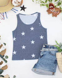 Faded Navy Stars Tank Crew Neck-tank-Villari Chic, women's online fashion boutique in Severna, Maryland