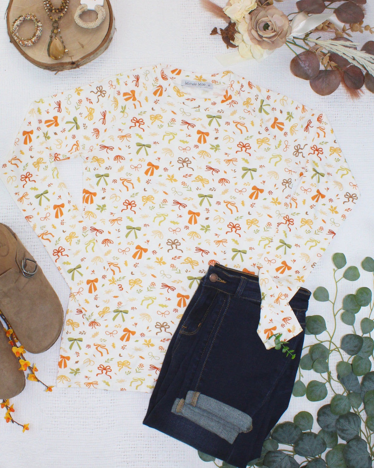 Blair Long Sleeve Top - Harvest Bows-Tops-Villari Chic, women's online fashion boutique in Severna, Maryland