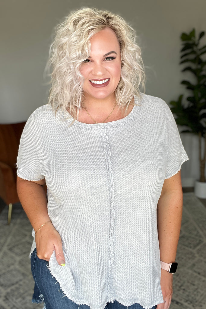 A Wink & a Smile Waffle Knit Top in Light Grey-Womens-Villari Chic, women's online fashion boutique in Severna, Maryland