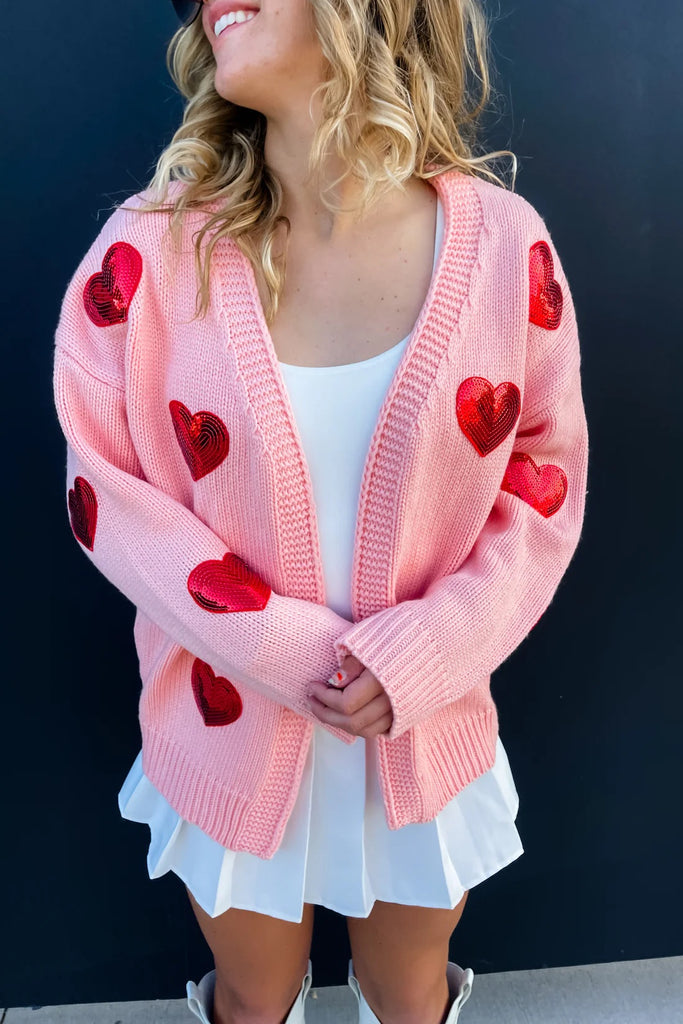 PREORDER: Be Mine Sequined Heart Cardigan - 3 Colors!-Villari Chic, women's online fashion boutique in Severna, Maryland