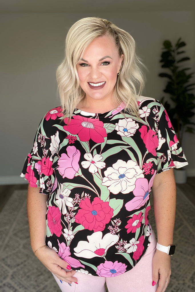 Floral First Ruffle Sleeve Top-Womens-Villari Chic, women's online fashion boutique in Severna, Maryland