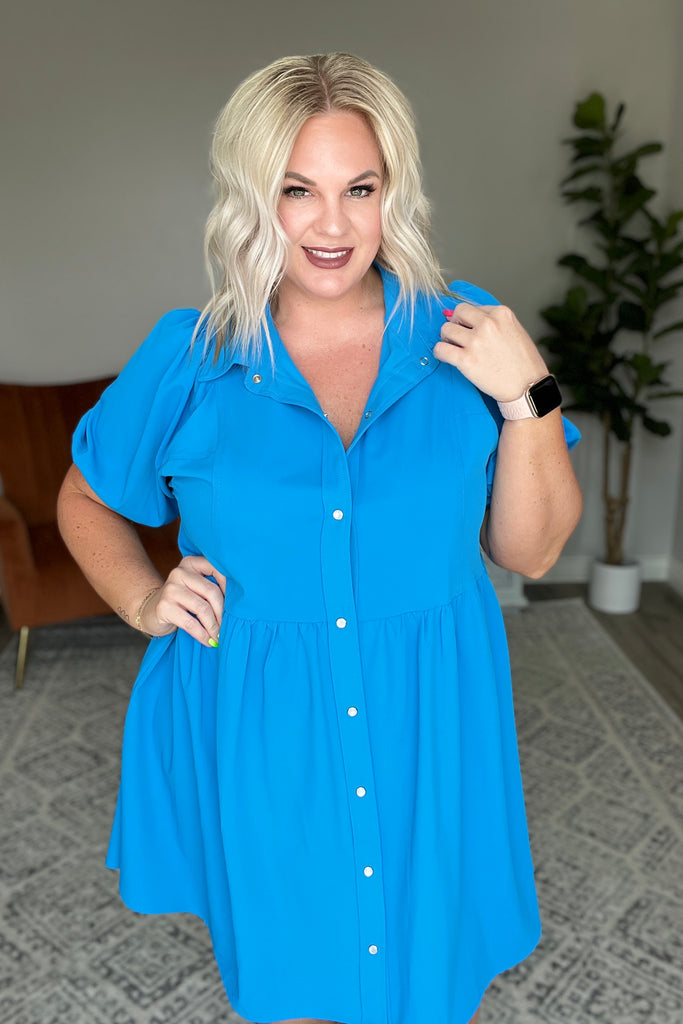 Morning Glory Button-Up Dress in True Blue-Womens-Villari Chic, women's online fashion boutique in Severna, Maryland