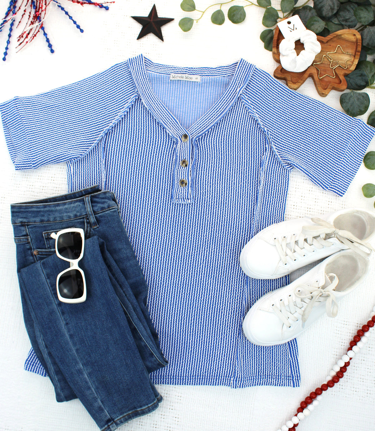 Juliette Button Top - Blue-Tops-Villari Chic, women's online fashion boutique in Severna, Maryland