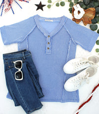 Juliette Button Top - Blue-Tops-Villari Chic, women's online fashion boutique in Severna, Maryland