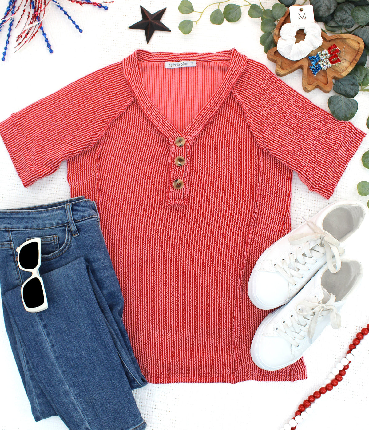 Juliette Button Top - Red-Tops-Villari Chic, women's online fashion boutique in Severna, Maryland