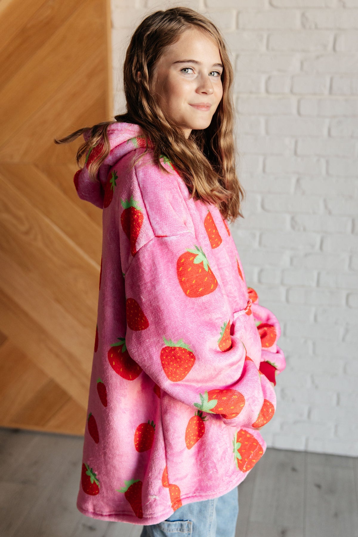 Kids Oversized Hoodie Blanket in Strawberry-Layers-Villari Chic, women's online fashion boutique in Severna, Maryland