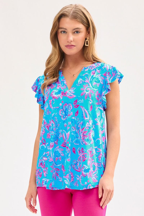 Dear Scarlett Lizzy Flutter Sleeve Top in Royal Blue-Womens-Villari Chic, women's online fashion boutique in Severna, Maryland