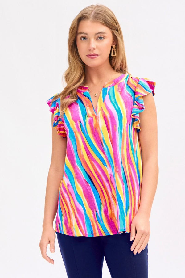 Dear Scarlett Lizzy Flutter Sleeve Top in Multi-Womens-Villari Chic, women's online fashion boutique in Severna, Maryland