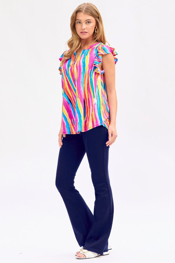 Dear Scarlett Lizzy Flutter Sleeve Top in Multi-Womens-Villari Chic, women's online fashion boutique in Severna, Maryland