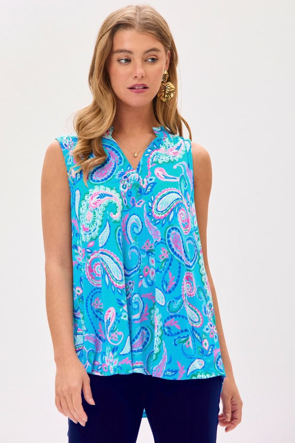 Dear Scarlett Lizzy Tank Top in Paisley Aqua-Womens-Villari Chic, women's online fashion boutique in Severna, Maryland