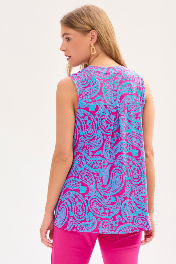 Dear Scarlett Lizzy Tank Top in Pink/Aqua-Womens-Villari Chic, women's online fashion boutique in Severna, Maryland