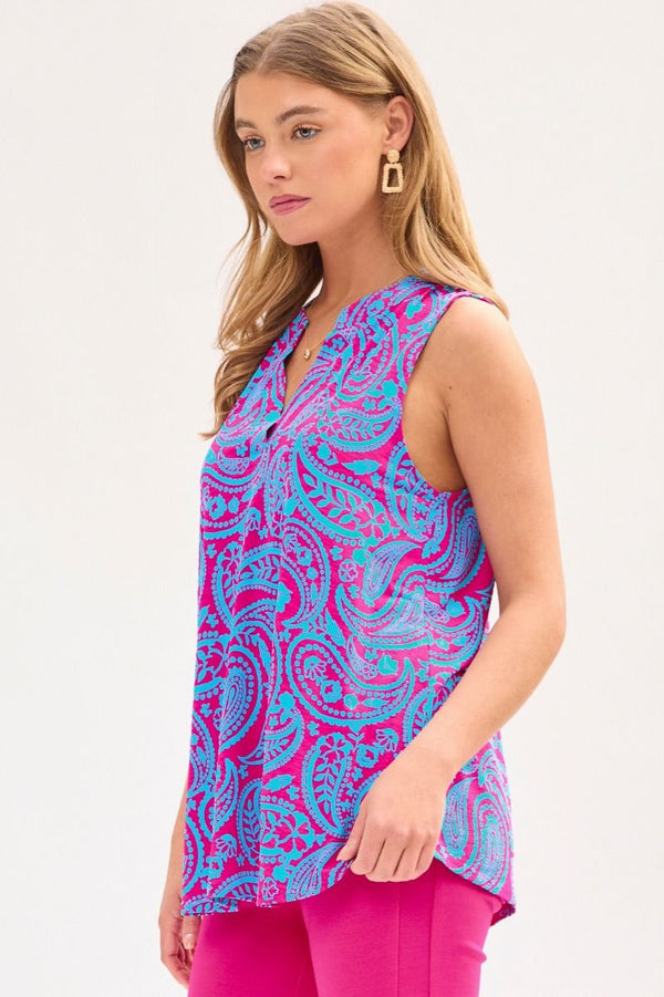 Dear Scarlett Lizzy Tank Top in Pink/Aqua-Womens-Villari Chic, women's online fashion boutique in Severna, Maryland