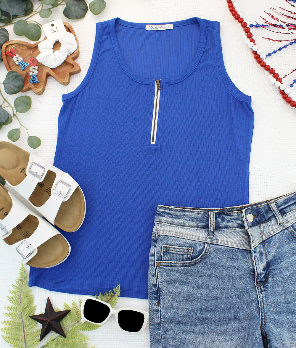 Mila Zipper Tank - Blue-clothing-Villari Chic, women's online fashion boutique in Severna, Maryland