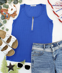 Mila Zipper Tank - Blue-clothing-Villari Chic, women's online fashion boutique in Severna, Maryland