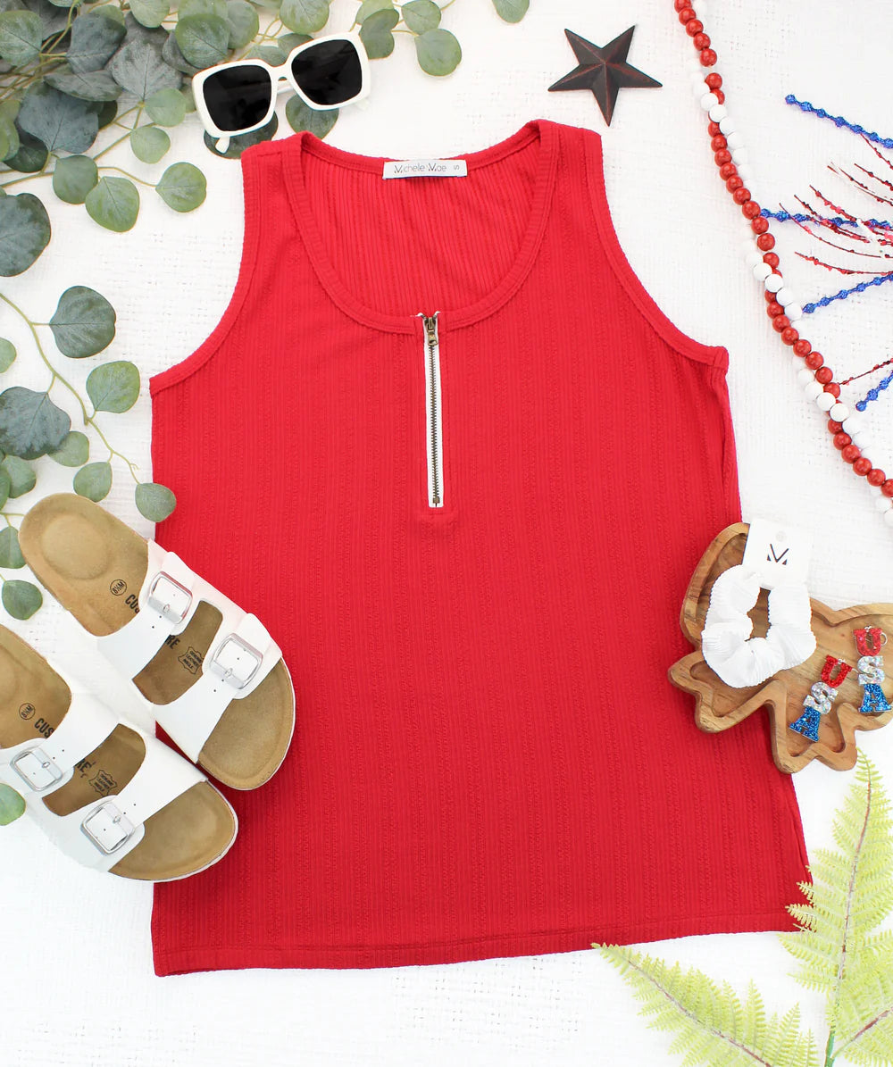 Mila Zipper Tank - Red-clothing-Villari Chic, women's online fashion boutique in Severna, Maryland