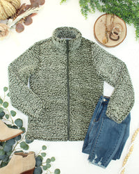 Two Tone Fullzip Sherpa - Olive and White-outerwear-Villari Chic, women's online fashion boutique in Severna, Maryland