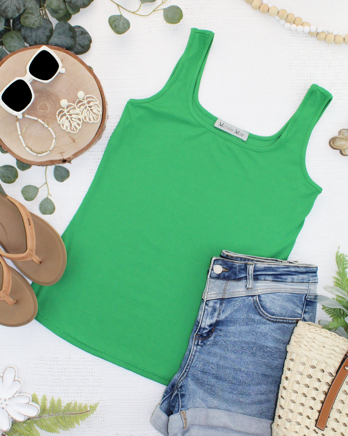 Rachel Ribbed Tank - Kelly Green-tank-Villari Chic, women's online fashion boutique in Severna, Maryland