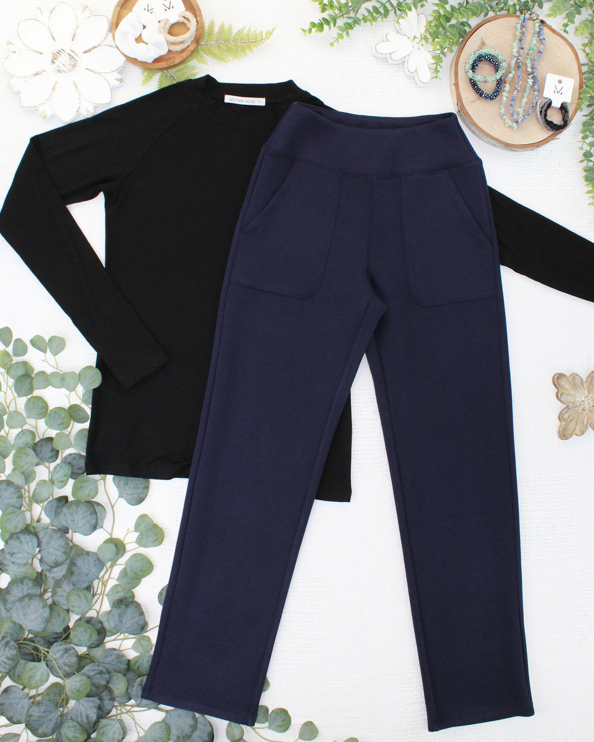 Luxe Ankle Bottoms- Navy-bottoms-Villari Chic, women's online fashion boutique in Severna, Maryland