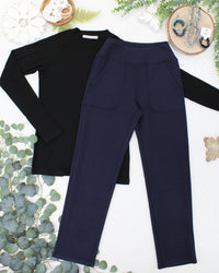 Luxe Ankle Bottoms- Navy-bottoms-Villari Chic, women's online fashion boutique in Severna, Maryland