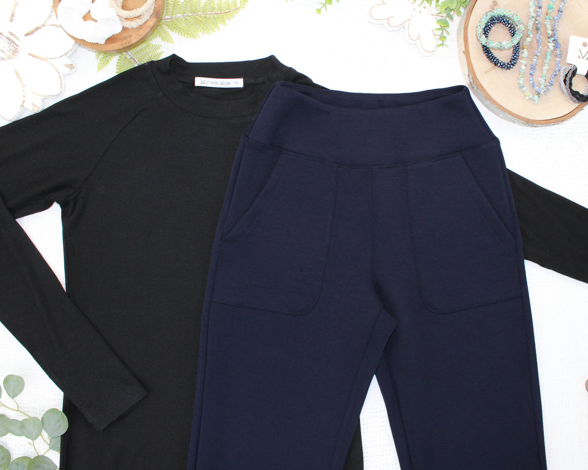 Luxe Ankle Bottoms- Navy-bottoms-Villari Chic, women's online fashion boutique in Severna, Maryland