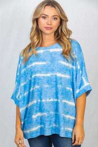 Slouchy Striped Tie-Dye Tee in Sky Blue-Villari Chic, women's online fashion boutique in Severna, Maryland