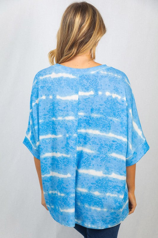 Slouchy Striped Tie-Dye Tee in Sky Blue-Villari Chic, women's online fashion boutique in Severna, Maryland
