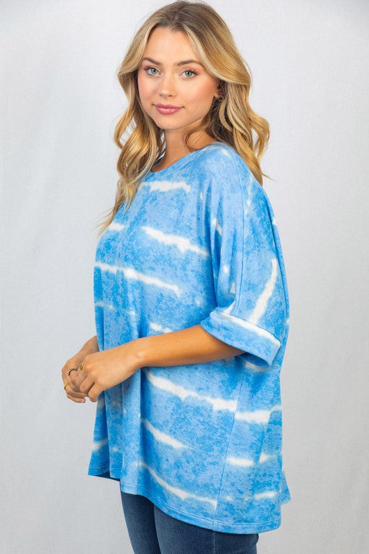 Slouchy Striped Tie-Dye Tee in Sky Blue-Villari Chic, women's online fashion boutique in Severna, Maryland
